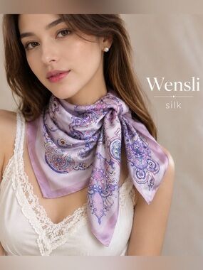 Wensli Silk Scarf NWT Pink Purple Fairy Print Square 34.5” Double-Sided NEW